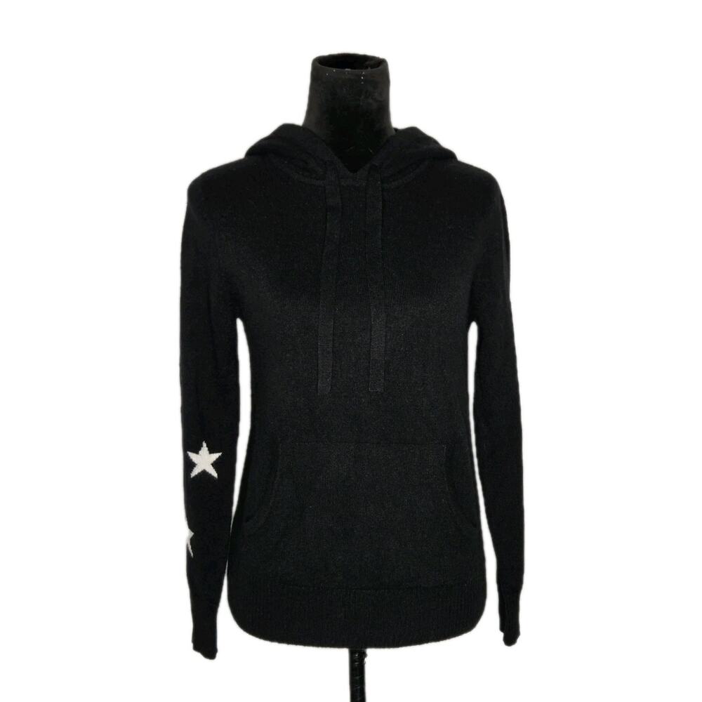 NWT Chelsea & Theodore 100% Cashmere Hoodie Sweater Black Star Sleeve S/P